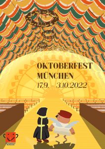 Das Gewinnermotiv 2022: Münchner Kindl und Aloisius auf dem Oktoberfest